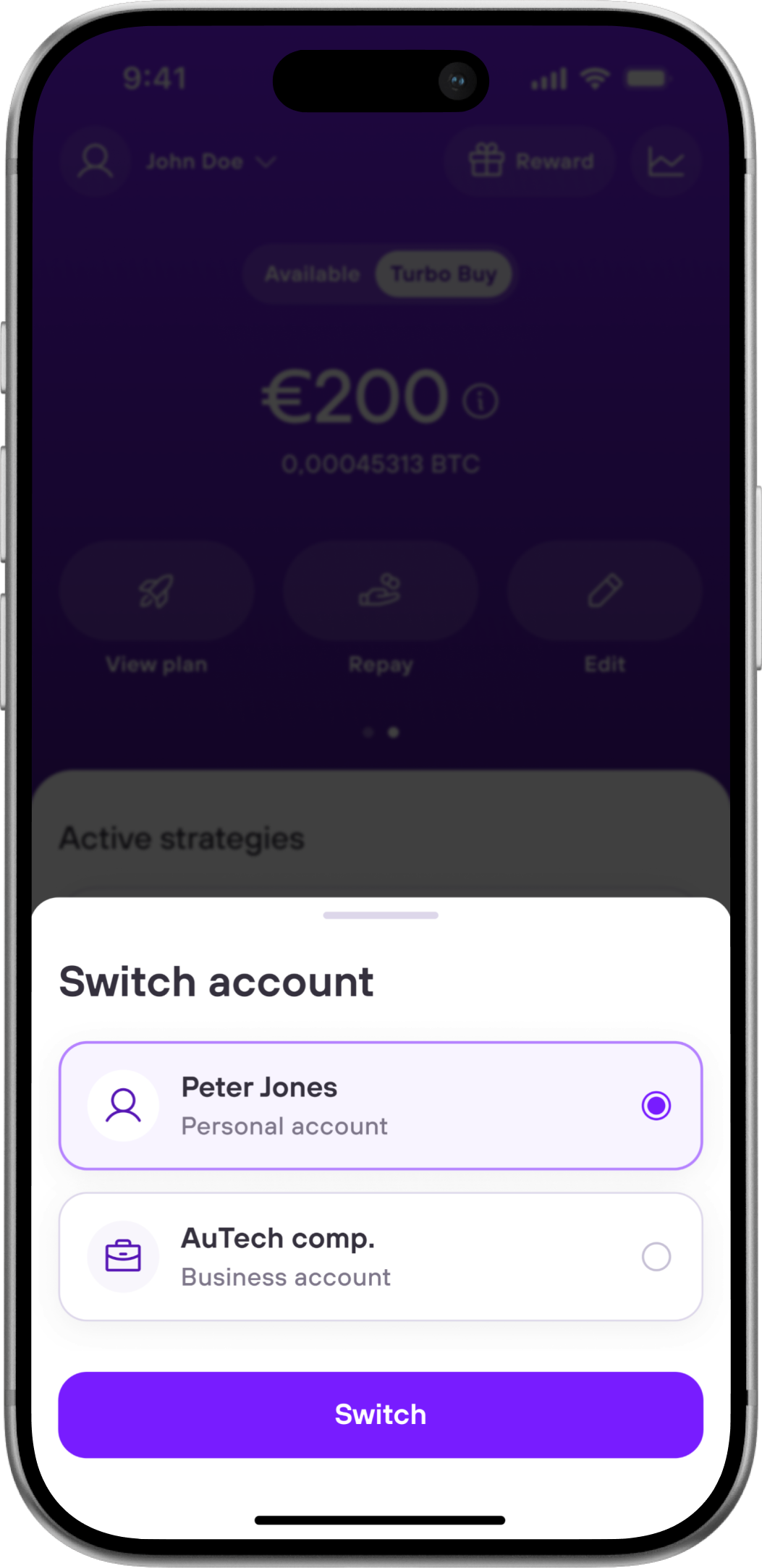 Switch account modal